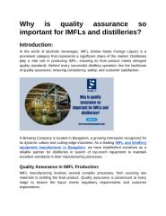 Why is quality assurance so important for IMFLs and distilleries_S Brewing Company.docx